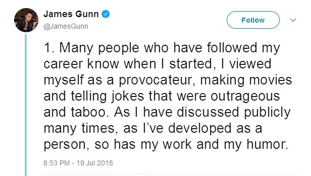 Przeprosiny Jamesa Gunna na Twitterze
