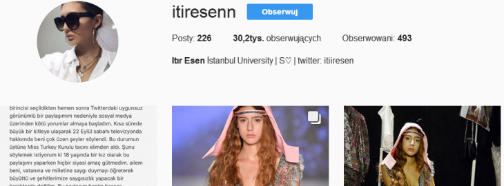  miss Turcji, Turcja, Twitter, Itir Esen