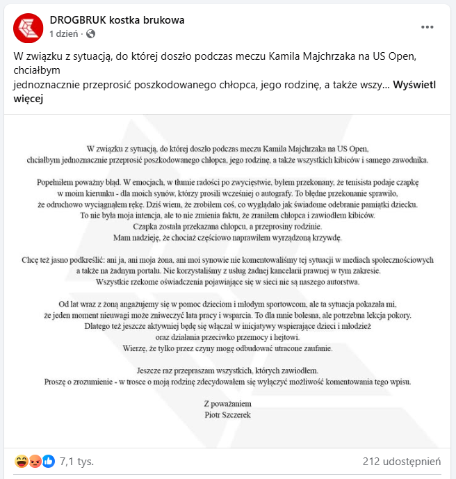 DrogBruk oświadczenie US Open