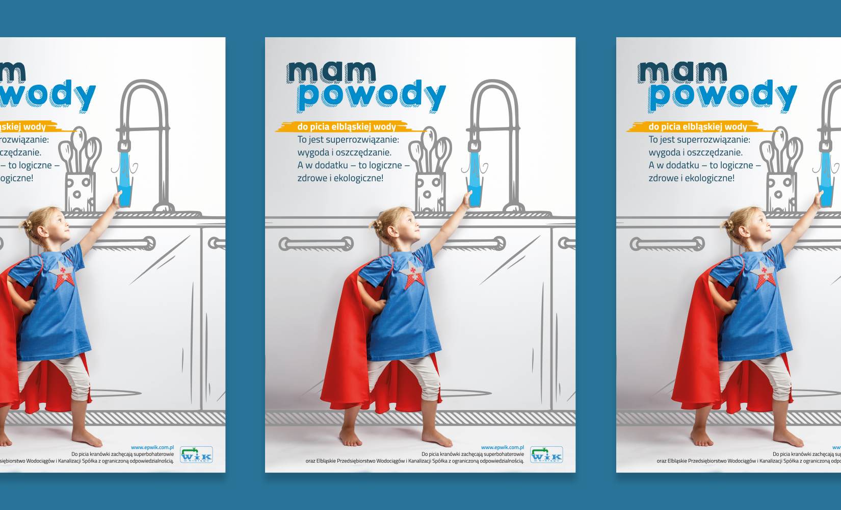 Plakaty "Mam powody do picia elbląskiej wody"