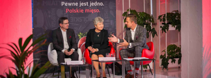 Fotografia z konferencji Związku Polskiego Mięsa, na zdjęciu Witold Choiński, Agnieszka Wierzbicka