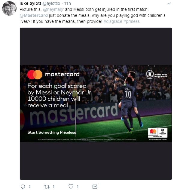 Post użytkownika krytykującego Mastercard na Twitterze